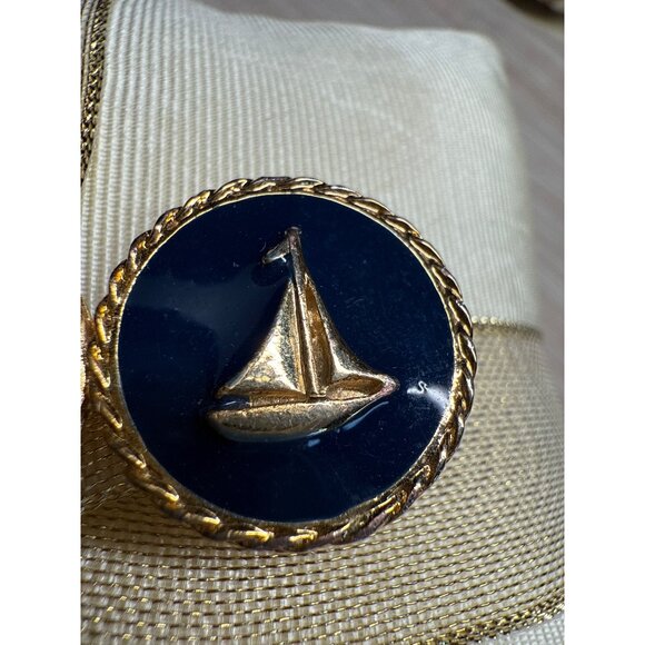 Vintage Nautical-Themed Gold-Tone Brooch Pin Trio Anchor Compass & Sailboat - Picture 4 of 10
